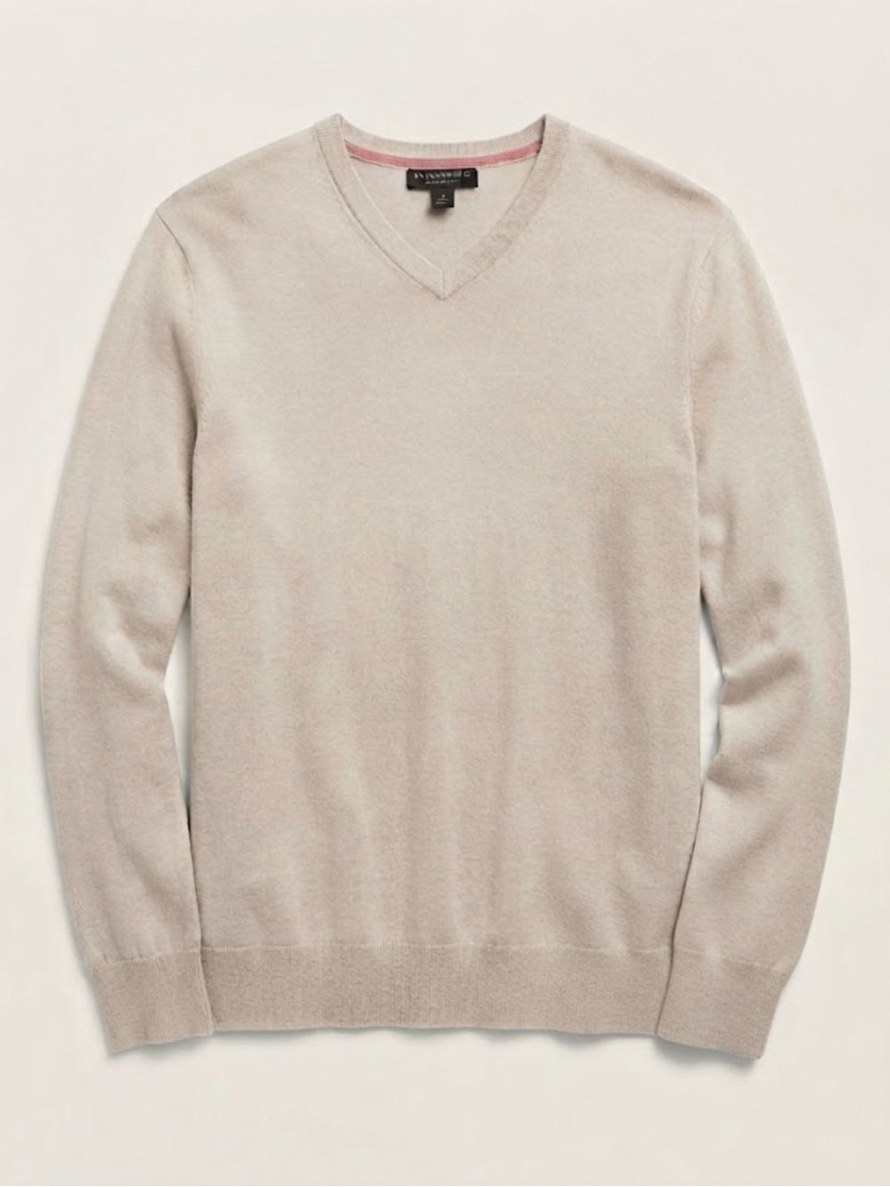 Banana Republic Oat Beige Cotton Cashmere V-Neck Sweater Size Large Minimalist